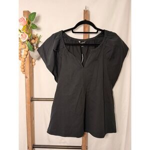 Banana Republic Black Split Neck Flutter Sleeve Popover Blouse Size Small NWT